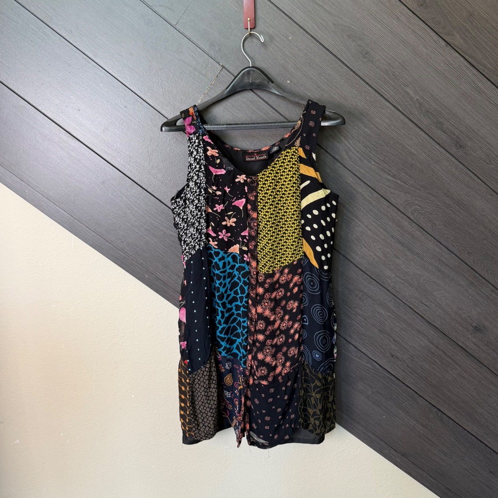 Sacred Threads Women's Patchwork Button Front Sleeveless Tunic Boho S/M